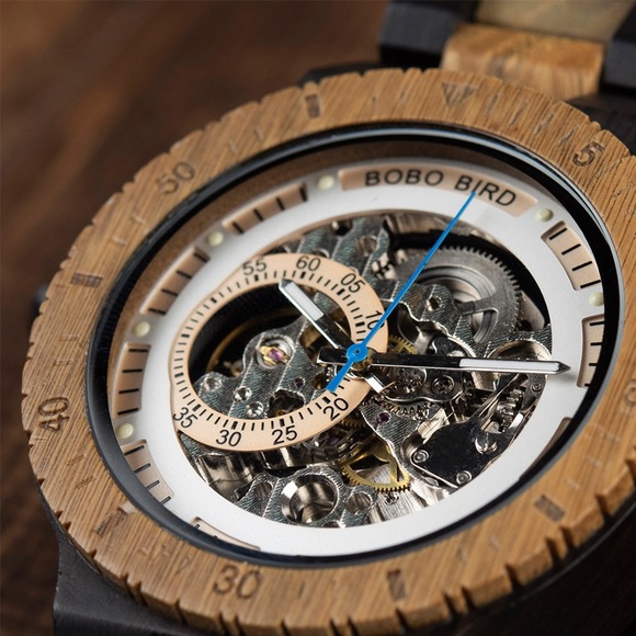 Luxury 100% Handmade Ebony and Sandalwood Automatic Kinetic Skeleton Watch - Picture 4 of 16